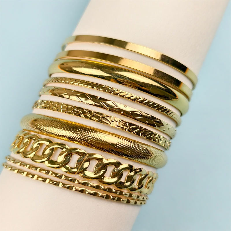 10 Pcs Vintage Textured Stackable Bangle Set