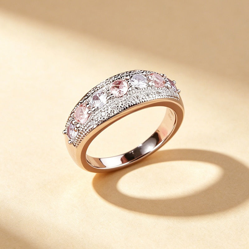 S925 Sterling Silver Vintage Milgrain Seven-Stone Wide Band Ring