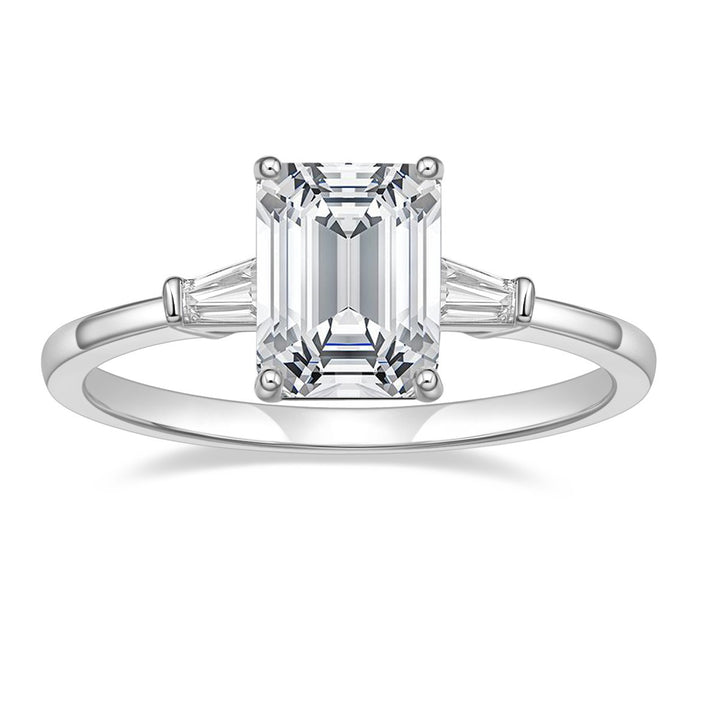 S925 Sterling Silver Emerald Cut Three-Stone Moissanite Ring