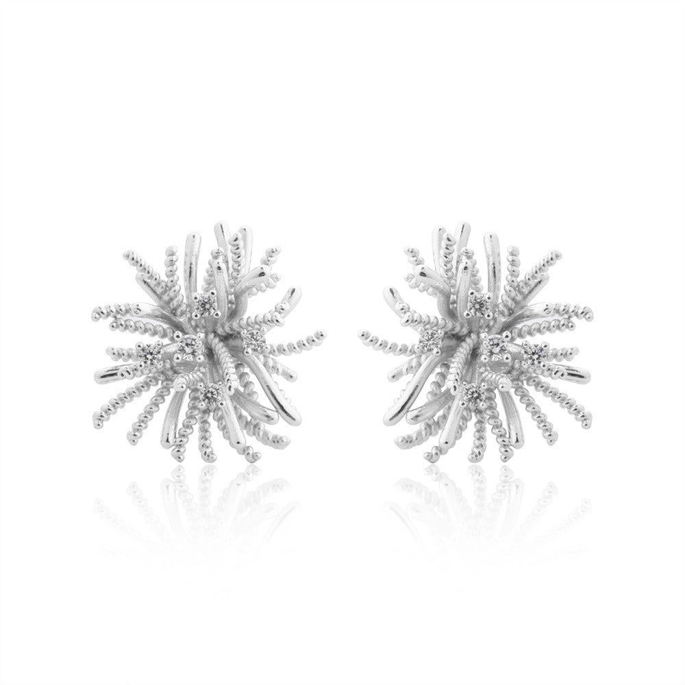 S925 Sterling Silver 14K Gold Plated 3D Firework Coral Stud Earrings