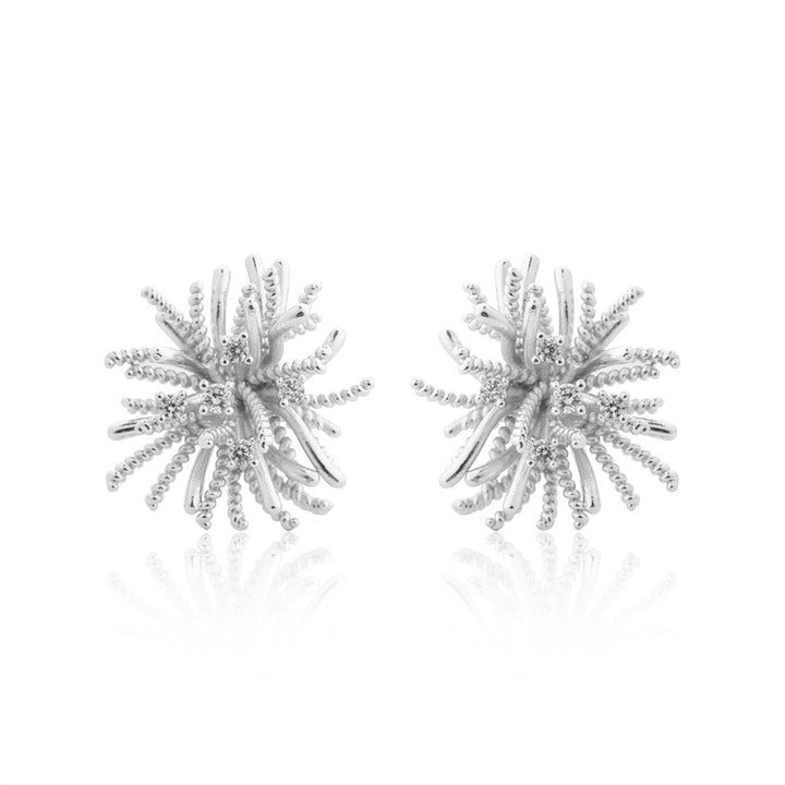 S925 Sterling Silver 14K Gold Plated 3D Firework Coral Stud Earrings