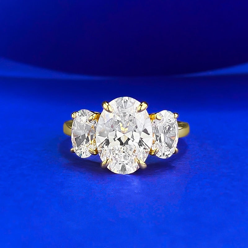 Timeless Trio S925 Sterling Silver & 18K Gold Plated Three-Stone Ring