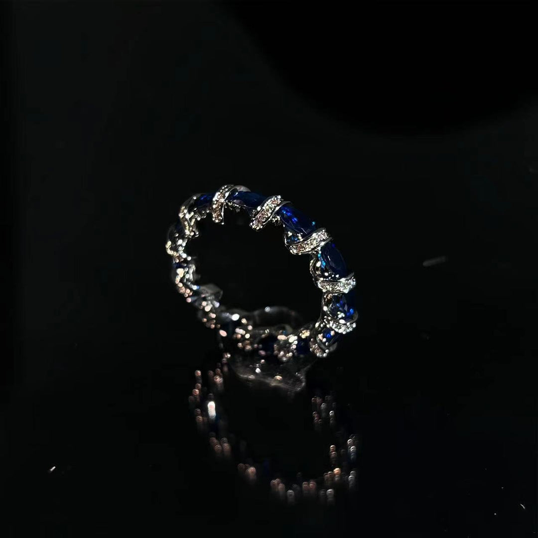Intertwined Elegance S925 Silver Handcrafted Gemstone Pavé Band Ring