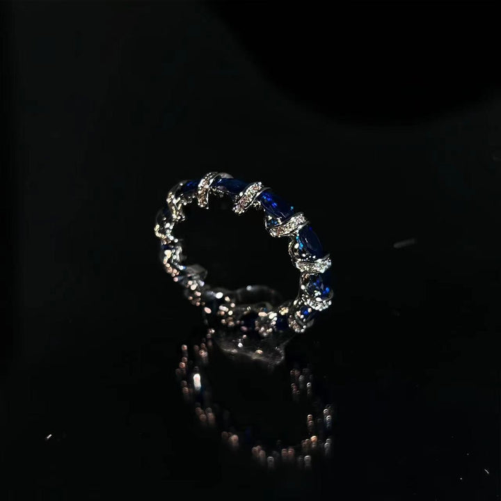 Intertwined Elegance S925 Silver Handcrafted Gemstone Pavé Band Ring
