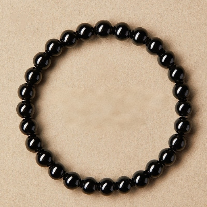 Natural Black Obsidian Bead Bracelet