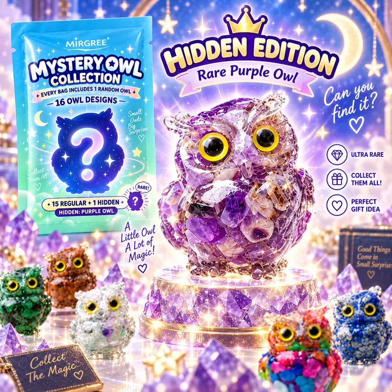 Mystery Crystal Owl Blind Box Natural Gemstone Chip Resin Figure