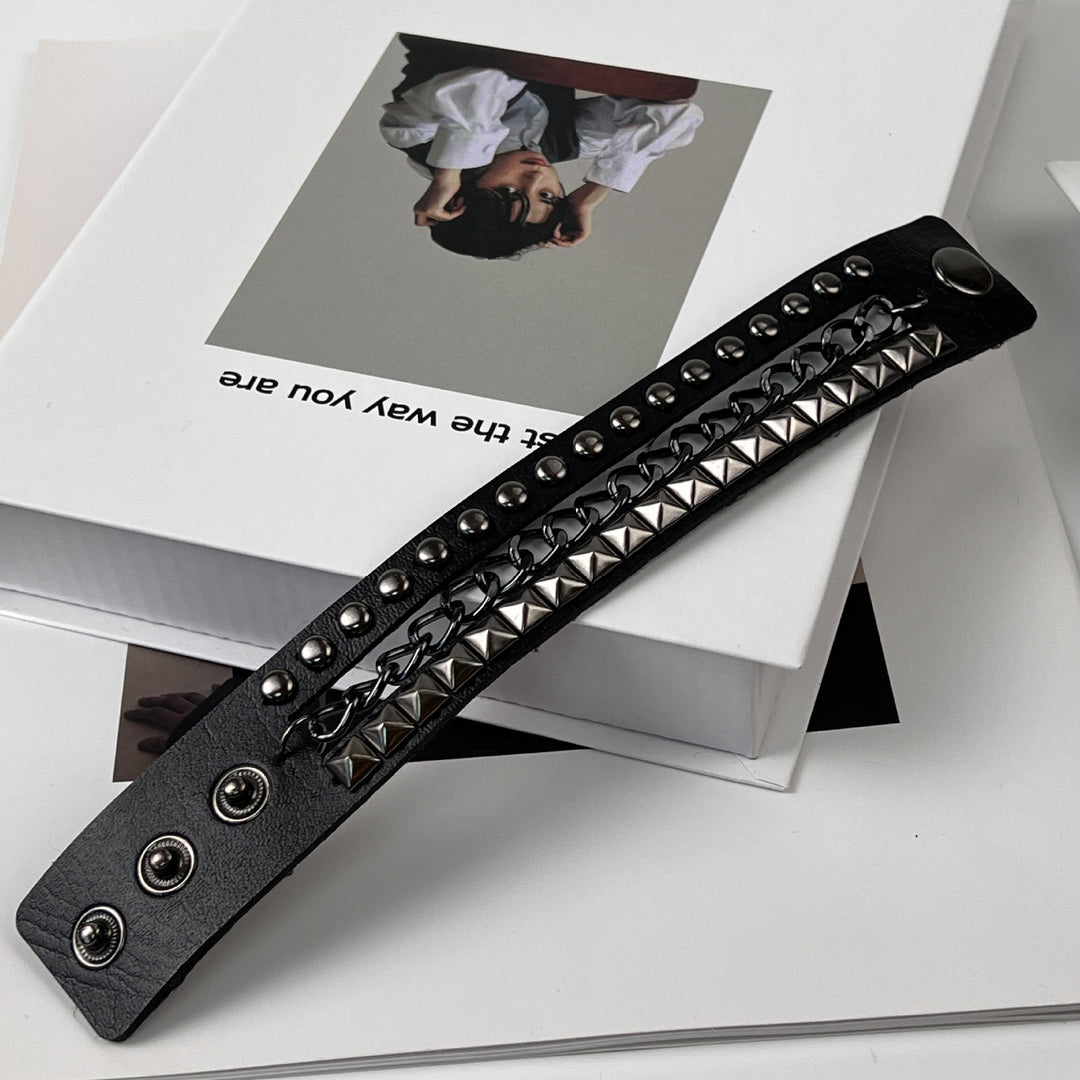 Vintage Rock Chic Studded Leather Bracelet Set
