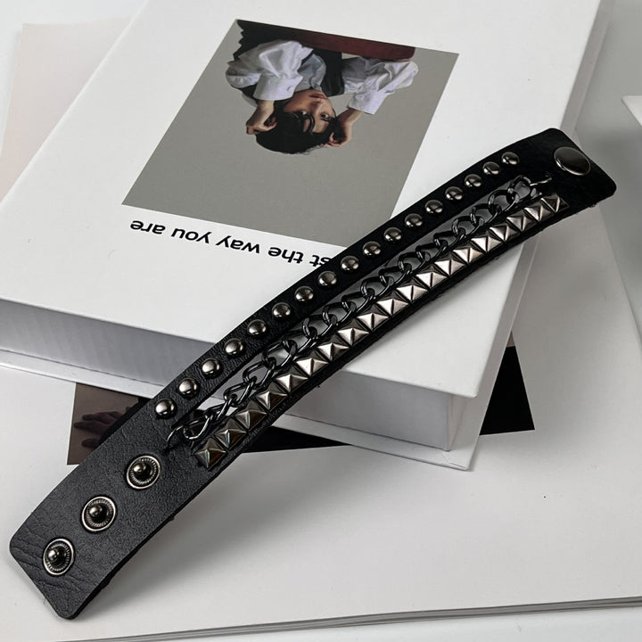 Vintage Rock Chic Studded Leather Bracelet Set