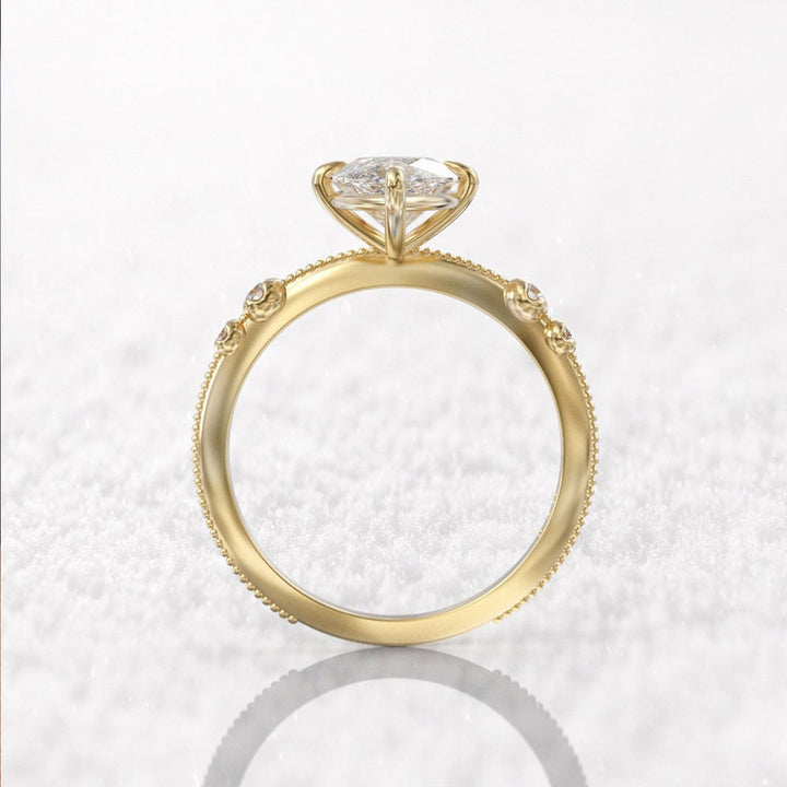 S925 Silver Marquise Cut Ring | Vintage Milgrain Accent Band