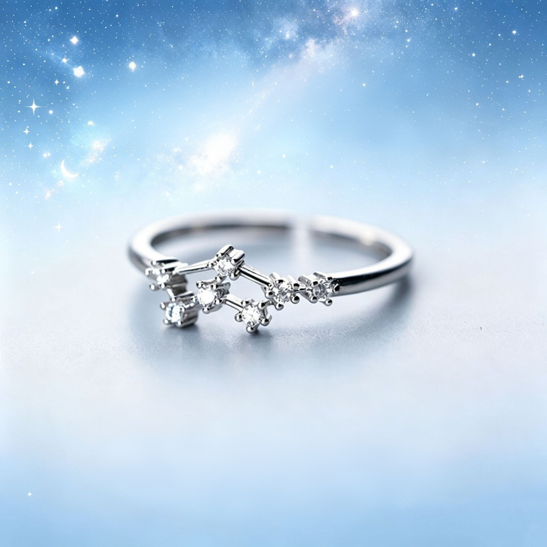S925 Sterling Silver Zodiac Open Ring Constellation Pavé Ring