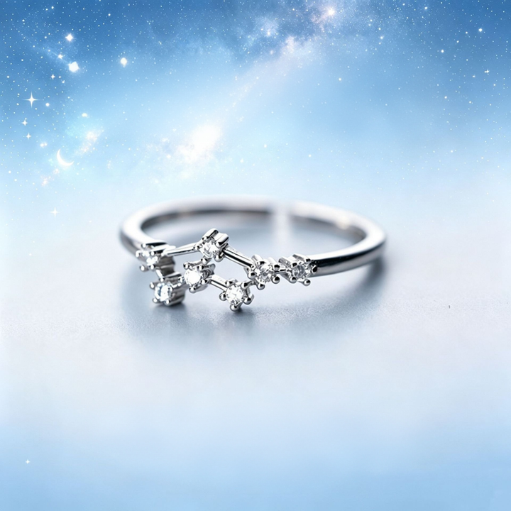 S925 Sterling Silver Zodiac Open Ring Constellation Pavé Ring