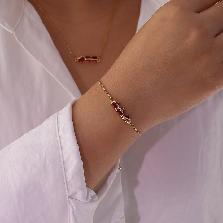 18K Gold Tri-Heart Necklace & Bracelet Colorful CZ Charm Chain