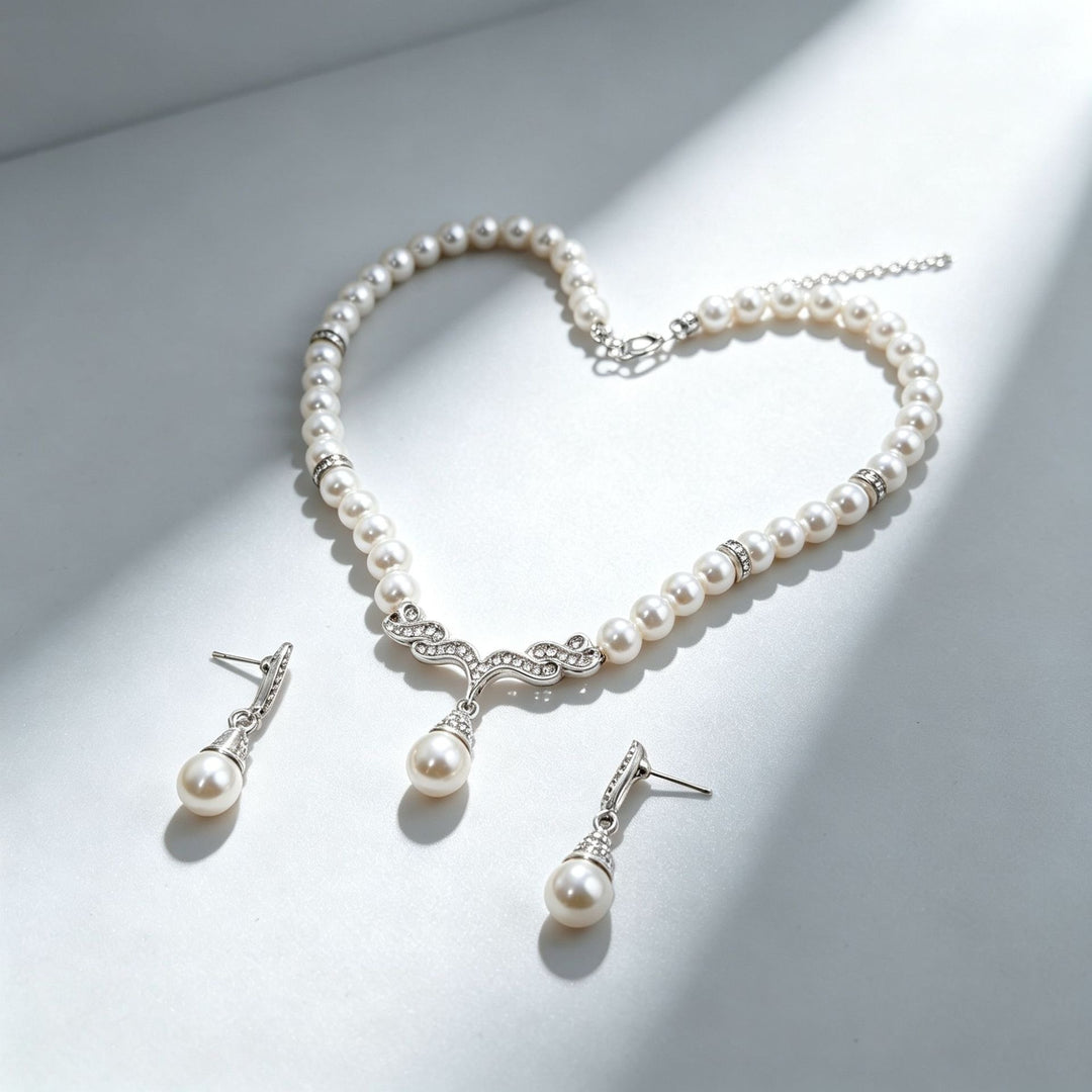 French Vintage Pearl Necklace & Earrings Set