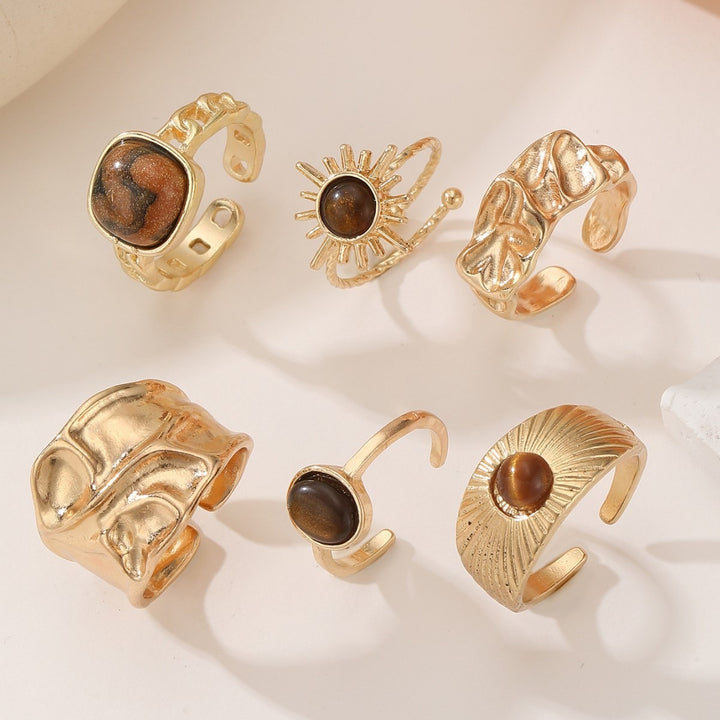 Soul of Bohemia · Natural Stone Vintage Texture Stackable Ring Set