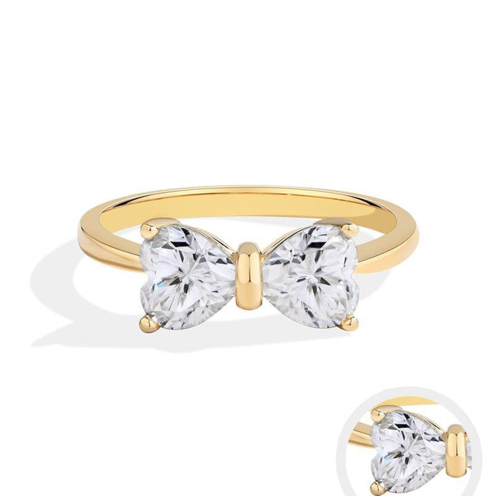 S925 Sterling Silver Double Heart Butterfly Ring Classic Elegant CZ Statement Ring