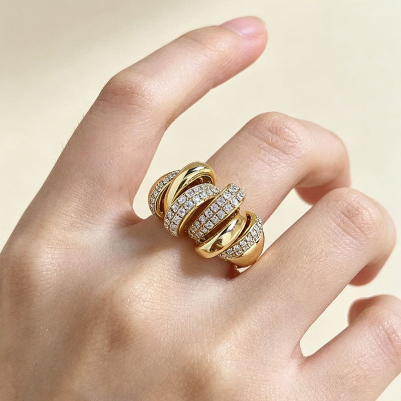 18K Gold Plated Interlocking Pave Ring