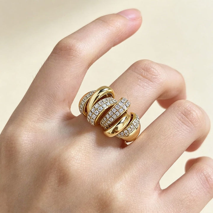 18K Gold Plated Interlocking Pave Ring