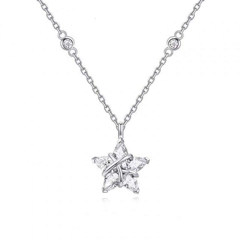 18K Gold & Silver French Vintage Five-Pointed Star Marquise Necklace