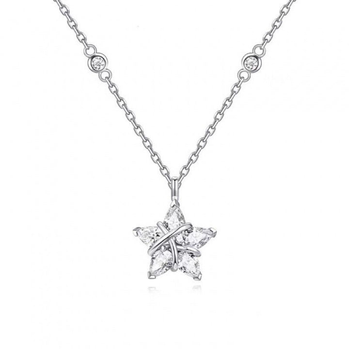 18K Gold & Silver French Vintage Five-Pointed Star Marquise Necklace