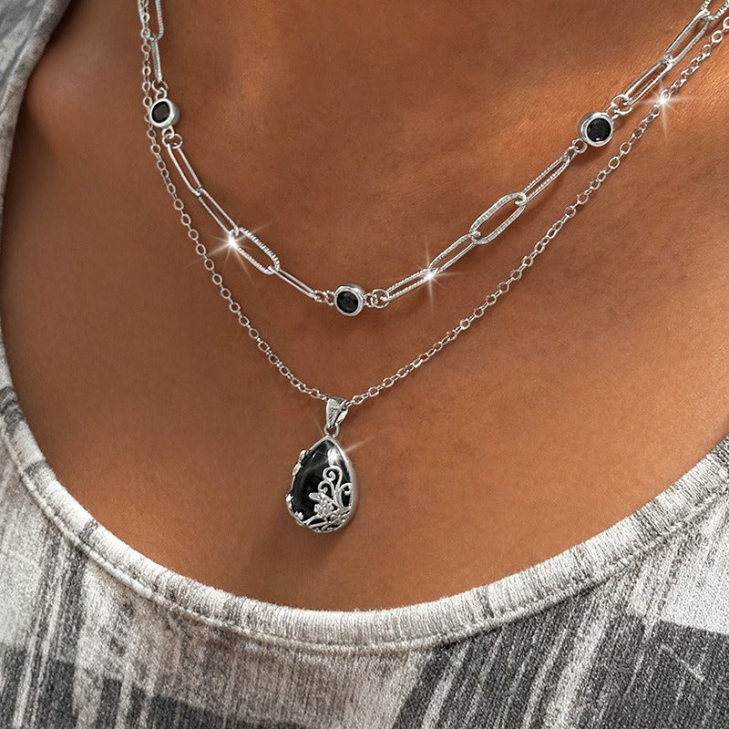 S925 Silver Vintage Black Obsidian Necklace