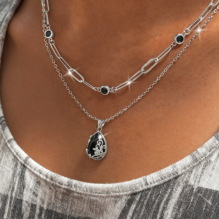 S925 Silver Vintage Black Obsidian Necklace
