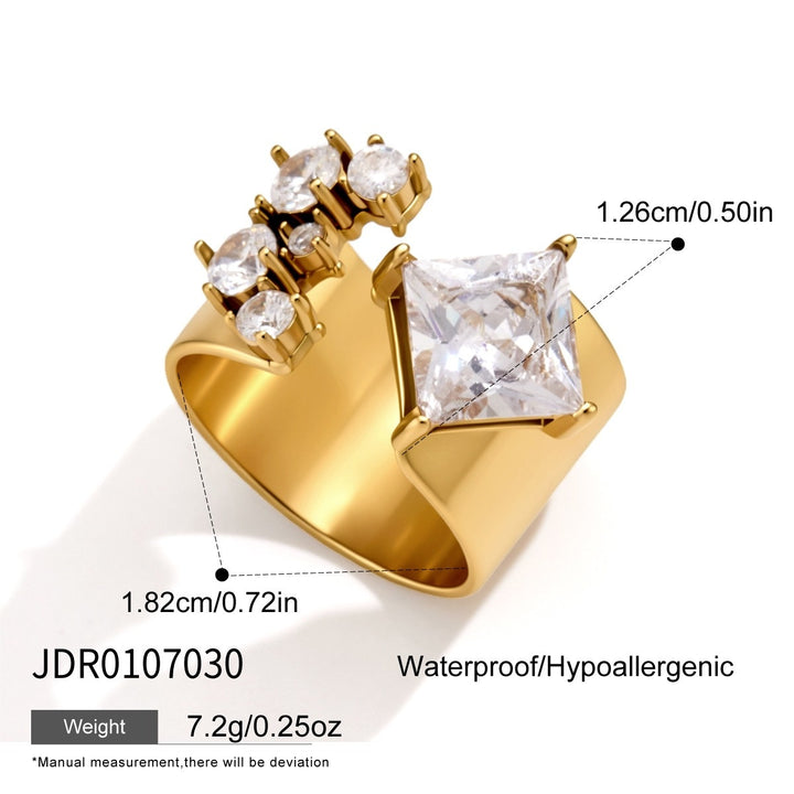 18K Gold Plated Geometric CZ Bold Wide Band Statement Ring