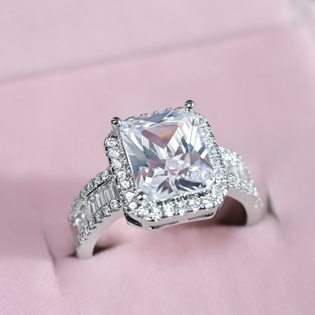 18K Gold Plated Cushion Cut Halo Ring