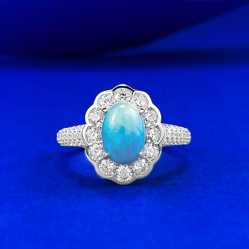 Caribbean Dream · Natural Larimar Pavé Halo Jewelry Set
