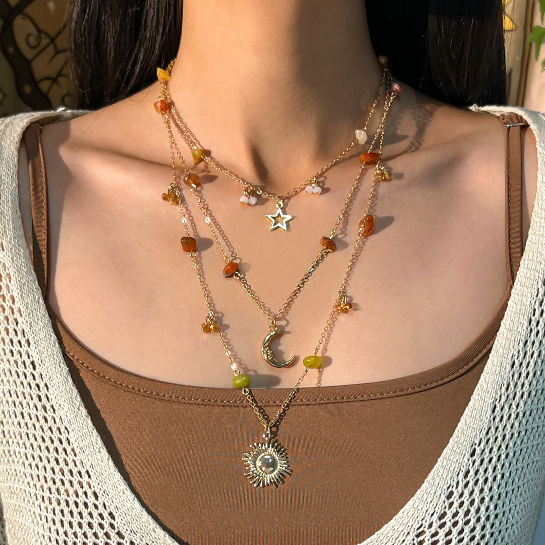 Vintage Boho Layered Sun Necklace