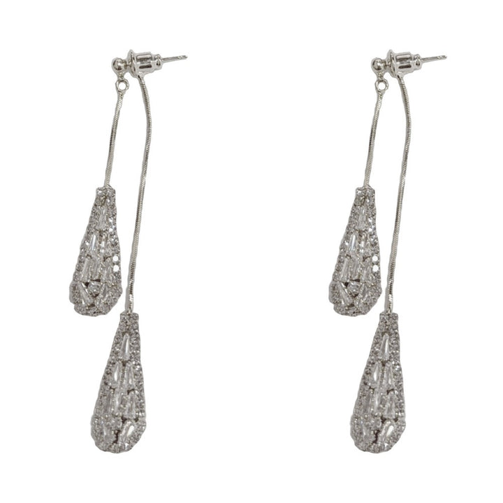 18K Gold & Silver Threader Earrings Double Chain Teardrop Tassel