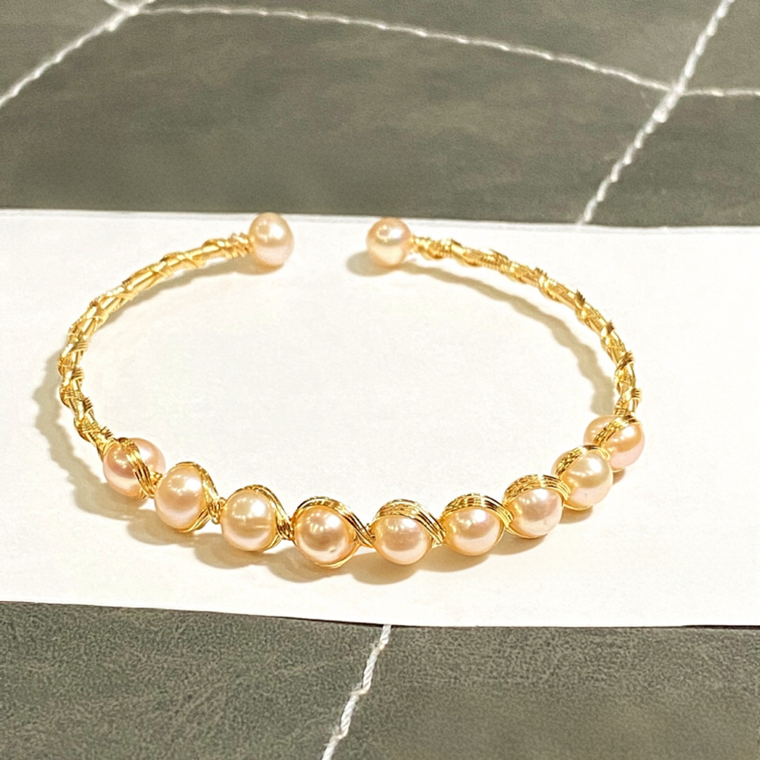18K Gold Natural Gemstone Wire-Wrapped Bracelet