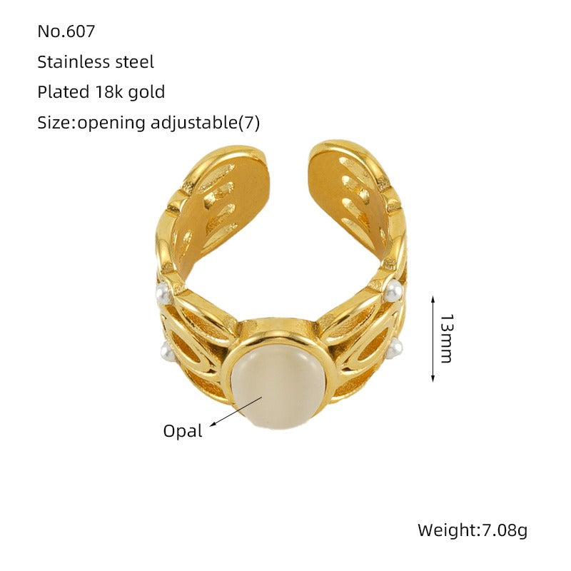 18K Gold Vintage Boho Natural Stone Open Ring