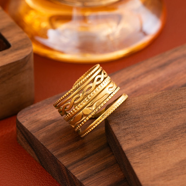 Vintage Braided Wide Band Ring Boho Stacked Look Adjustable Ring