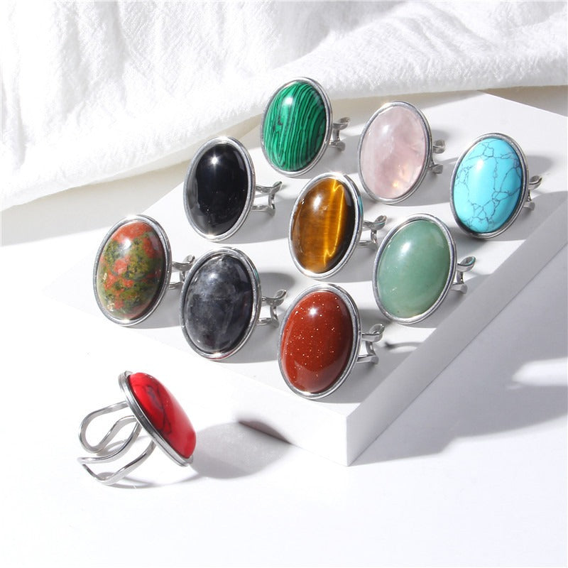 Vintage Natural Gemstone Open Ring