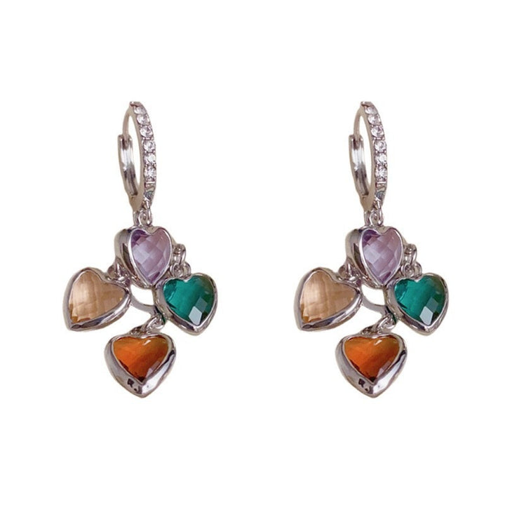 18K Gold Plated Multi-Color Heart Huggie Earrings