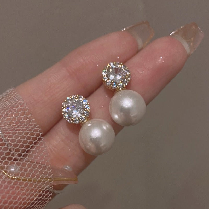Classic Crystal Halo Pearl Drop Earrings