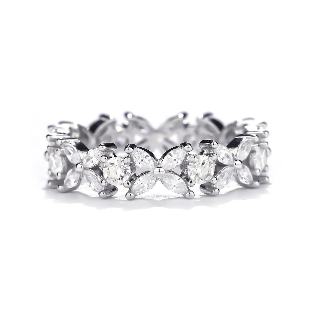 S925 Silver Floral Marquise Eternity Band Vintage Cluster Full Eternity Ring