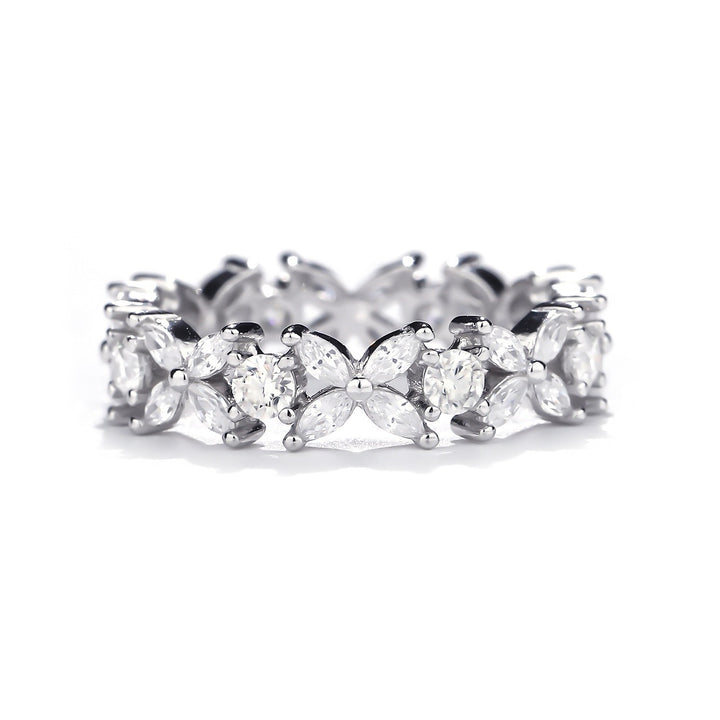 S925 Silver Floral Marquise Eternity Band Vintage Cluster Full Eternity Ring