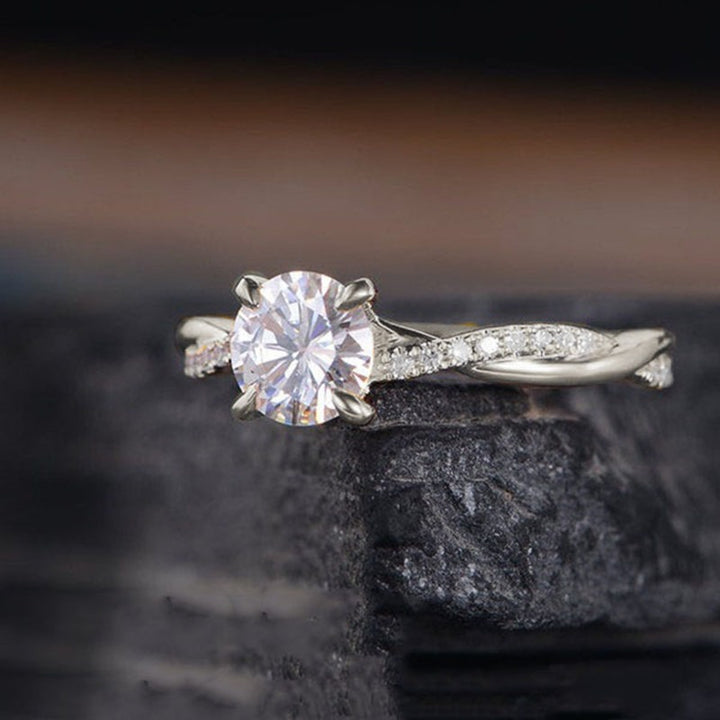 S925 Sterling Silver French Twisted Vine Four-Prong Solitaire Ring