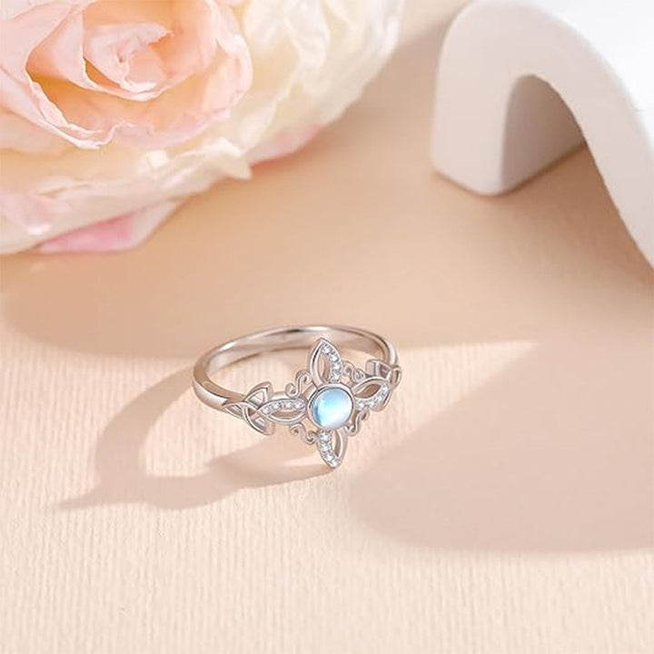Celtic Guardian Totem S925 Sterling Silver Witch's Knot Moonstone Ring