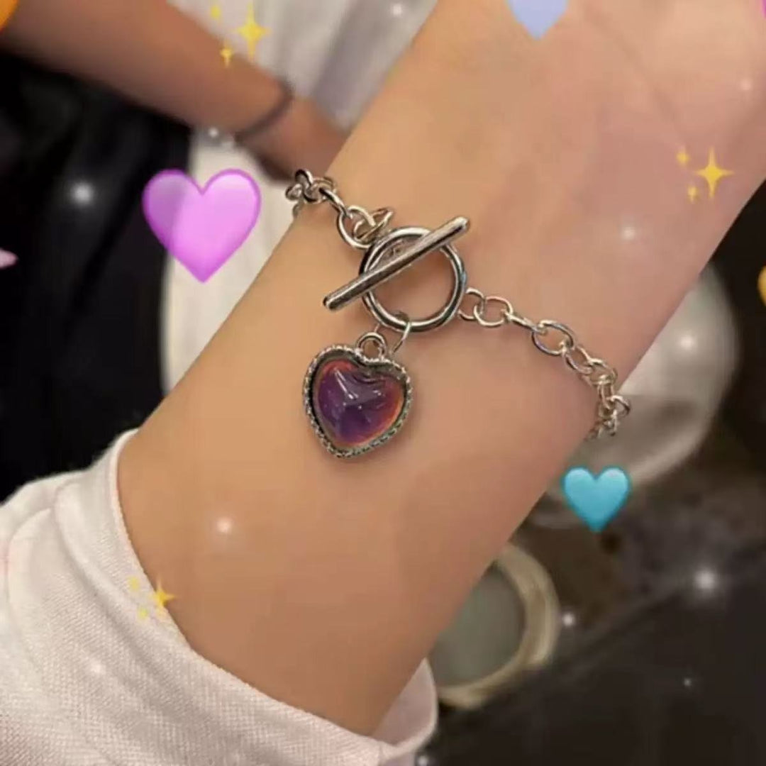 S925 Silver Color-Changing Heart Necklace Temperature Sensing Magic Pendant Bracelet