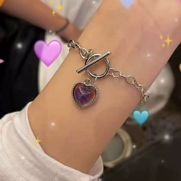 S925 Silver Color-Changing Heart Necklace Temperature Sensing Magic Pendant Bracelet
