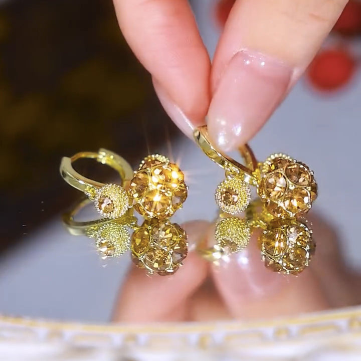 18K Gold Vintage Ball Drop Leverback Earrings | 3D CZ Sphere Pendant