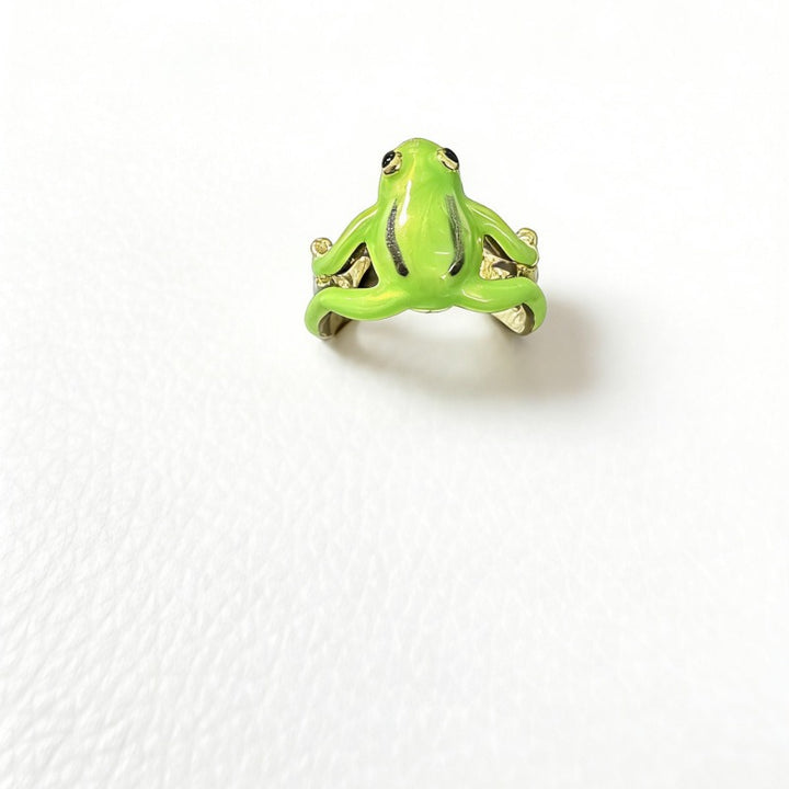 18K Gold Enamel Frog Open Ring