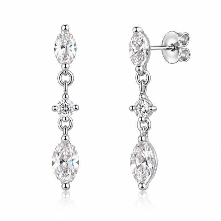 S925 Silver Dangle Earrings Classic Marquise Three-Stone Drop Earrings