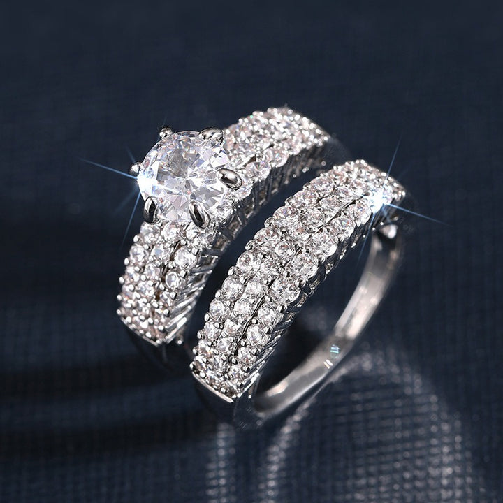 Luxury Moissanite Gold Ring Set | Center Stone & Pave Band Duo