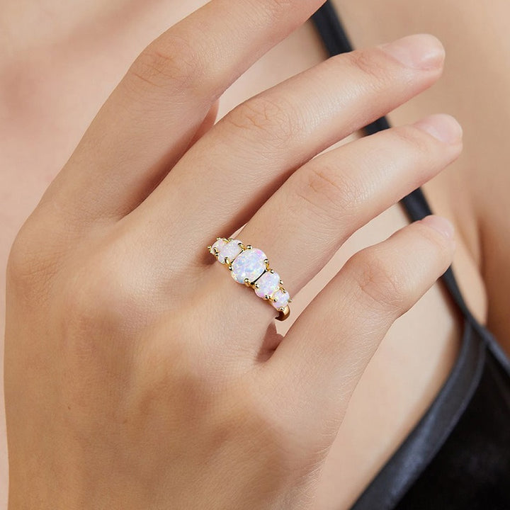 Iridescent Glow Opal Eternity Band Timeless Elegance Spiritual Spark