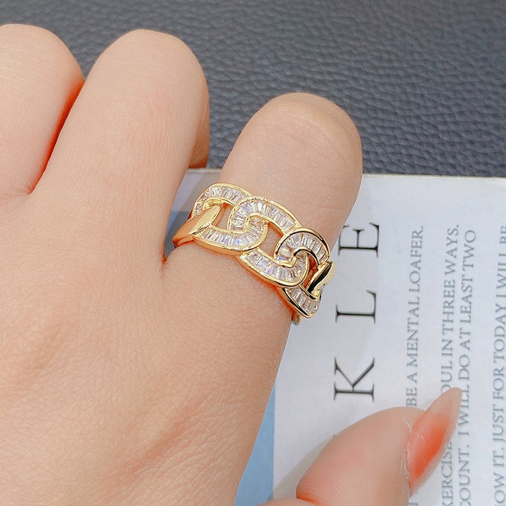 Chainlight Whisper Two-Tone Pave Cuban Link Open Ring