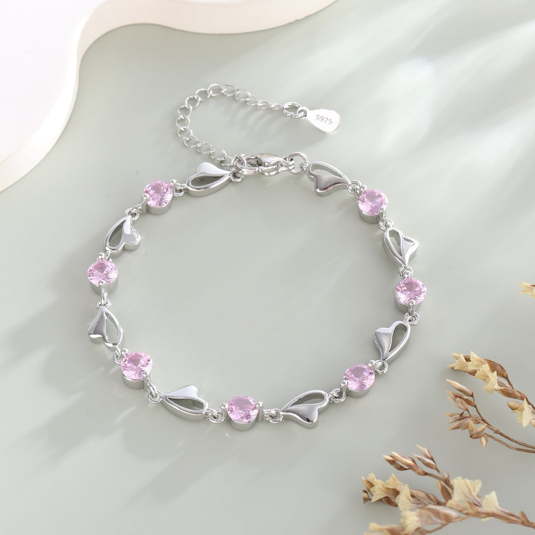 Heart Rhythm Gemstone S925 Sterling Silver Heart Gem Bracelet
