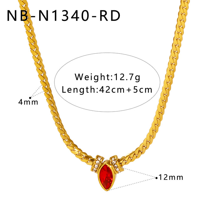 Marquise Gemstone Thin Gold Cuban Link Necklace